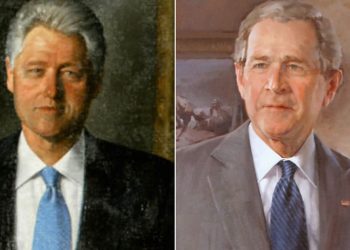 White House portraits of Bill Clinton and George W. Bush moved from